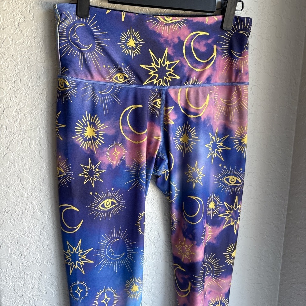 Victoria Sport Celestial Women M Leggings Purple Moon Sun Star Evil Eye Yoga - Picture 3 of 9